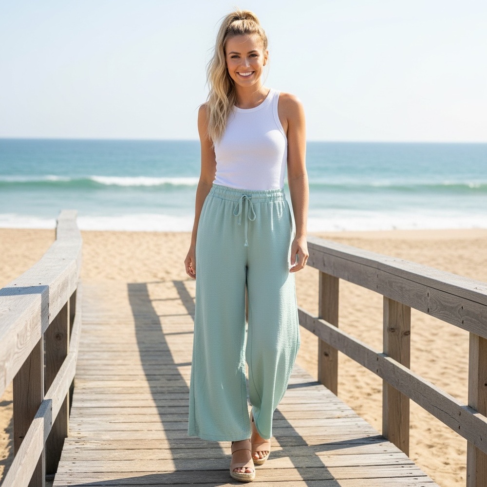 NWT Cupshe Wide-Leg Pull On Pants Beach / Swim Cover Up Summer Resortwear - Picture 1 of 5